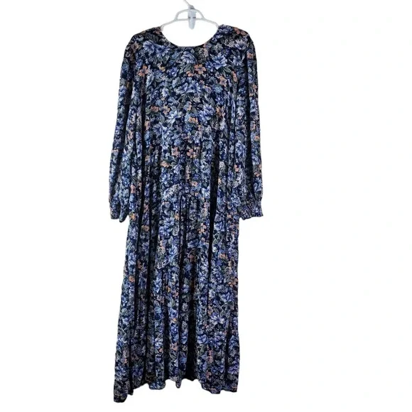 chinese dress ladies American Eagle Gray Square Neck Puff Sleeve A Line Tiered Midi Dress S   Brie